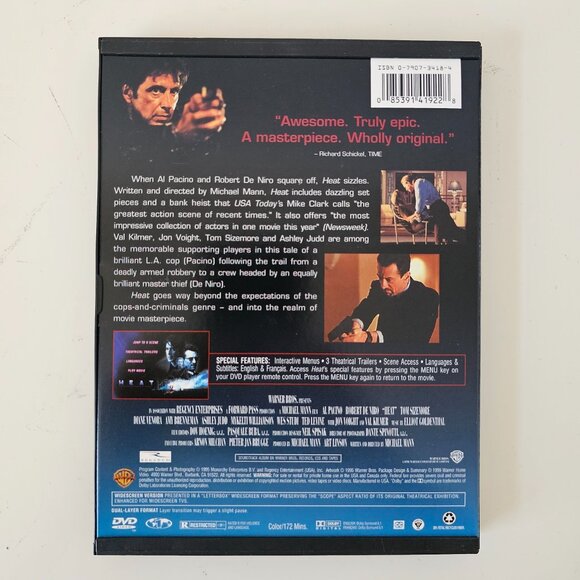 Heat DVD 1995 Widescreen - Al Pacino, Robert De Niro, Val Kilmer, Ashley Judd - Picture 3 of 3